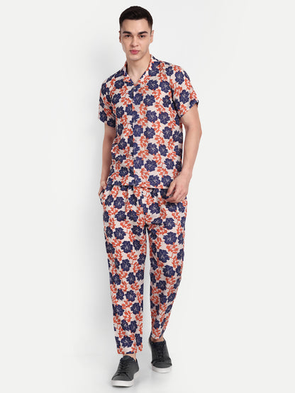 Men’s Co-Ord Set – Trendy T-Shirt & Bottom Wear Combo deep navy blue print