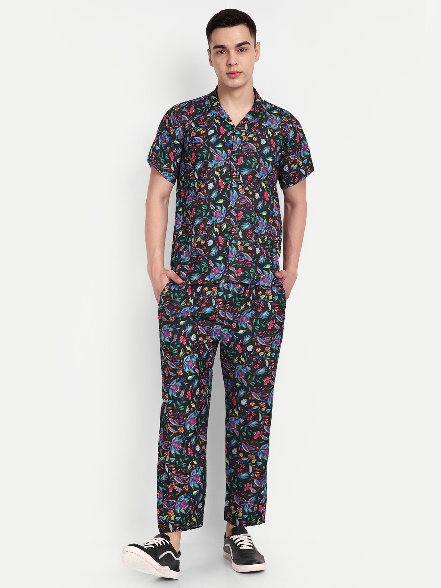 Men’s Co-Ord Set – Trendy T-Shirt & Bottom Wear Combo black neon