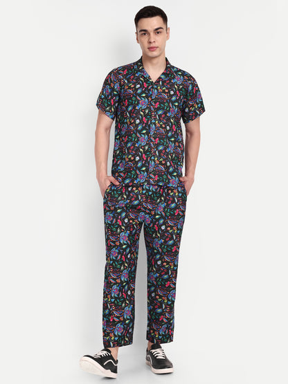 Men’s Co-Ord Set – Trendy T-Shirt & Bottom Wear Combo black neon