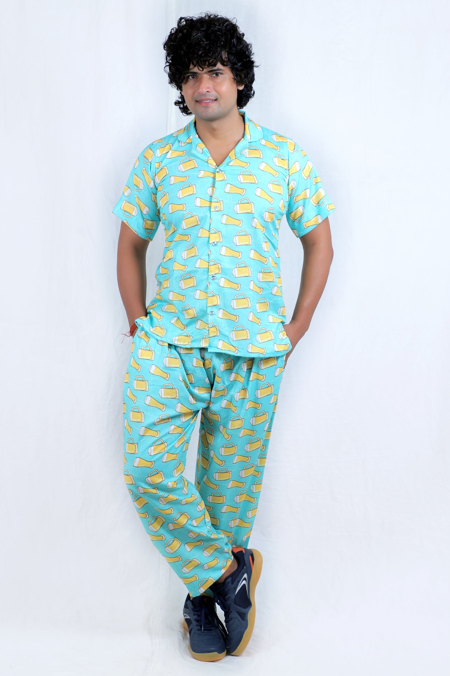 Men’s Co-Ord Set – Trendy T-Shirt & Bottom Wear Combo bright sky blue