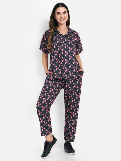 Elegant Women Co-ord Set – Stylish Matching Top & Bottom Outfit for Casual & Party Wear navy blue