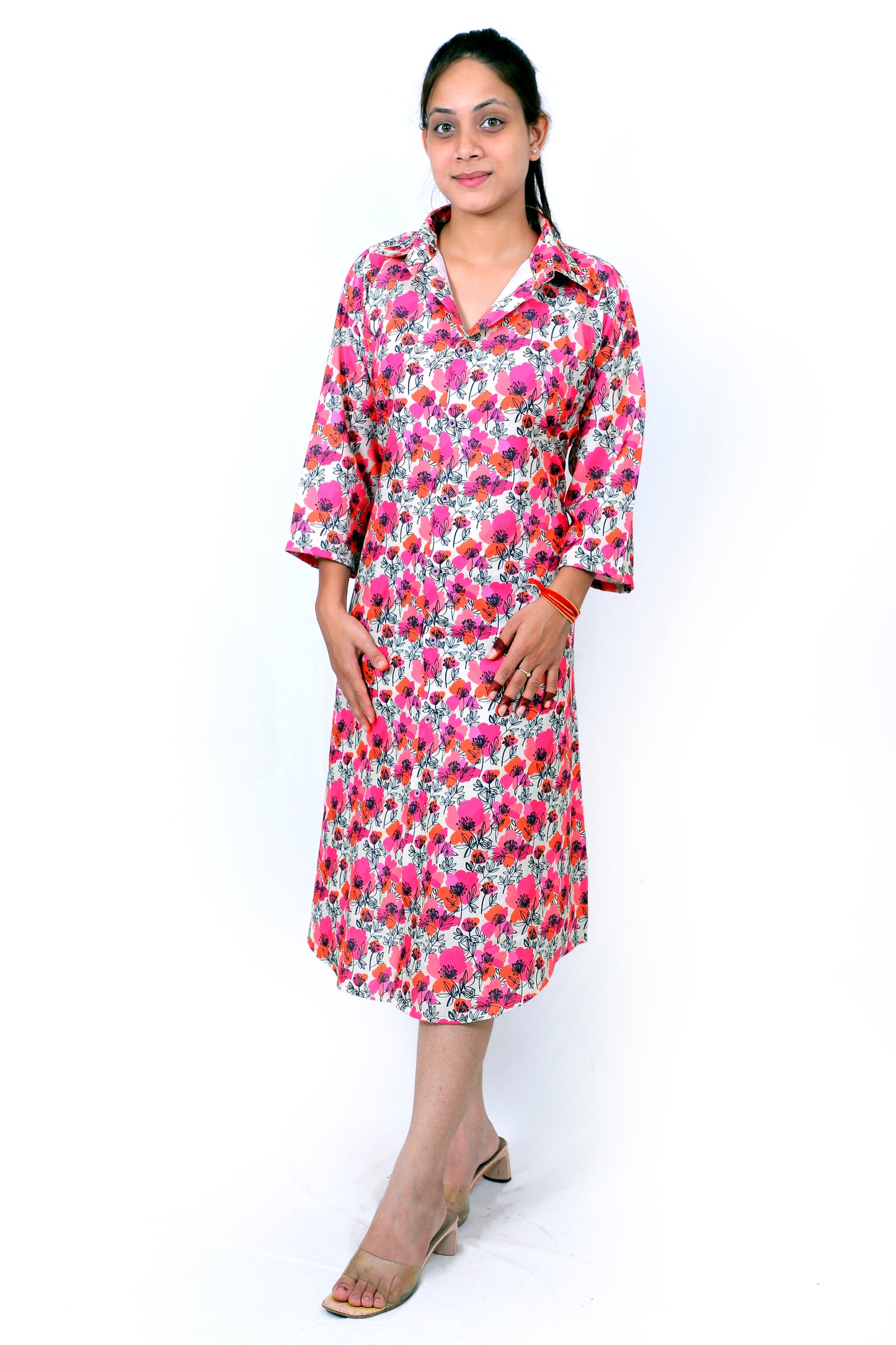 Women Ethnic Kurti – Long Kurti for Festive & Casual Wear hot pink