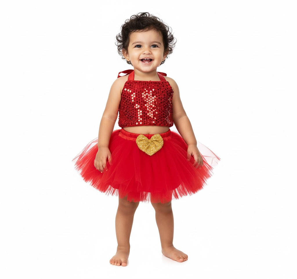 Baby Girl Dress Set – Trendy Top & Skirt for Little Girls red
