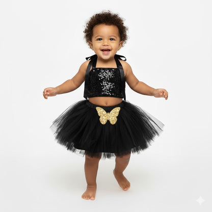 Baby Girl Dress Set – Trendy Top & Skirt for Little Girls black