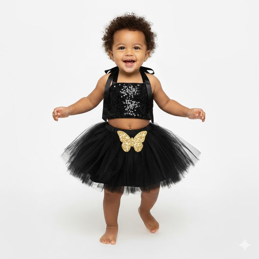 Baby Girl Dress Set – Trendy Top & Skirt for Little Girls black