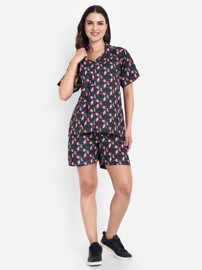 Women Casual Cord Set – Comfortable Summer Co-Ord Outfit vibrant pink and floral print