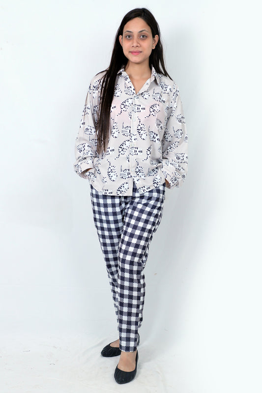 Elegant Women Co-ord Set – Stylish Matching Top & Bottom Outfit for Casual & Party Wear white printed