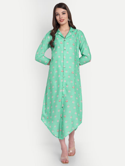 Women Ethnic Kurti – Long Kurti for Festive & Casual Wear mint green