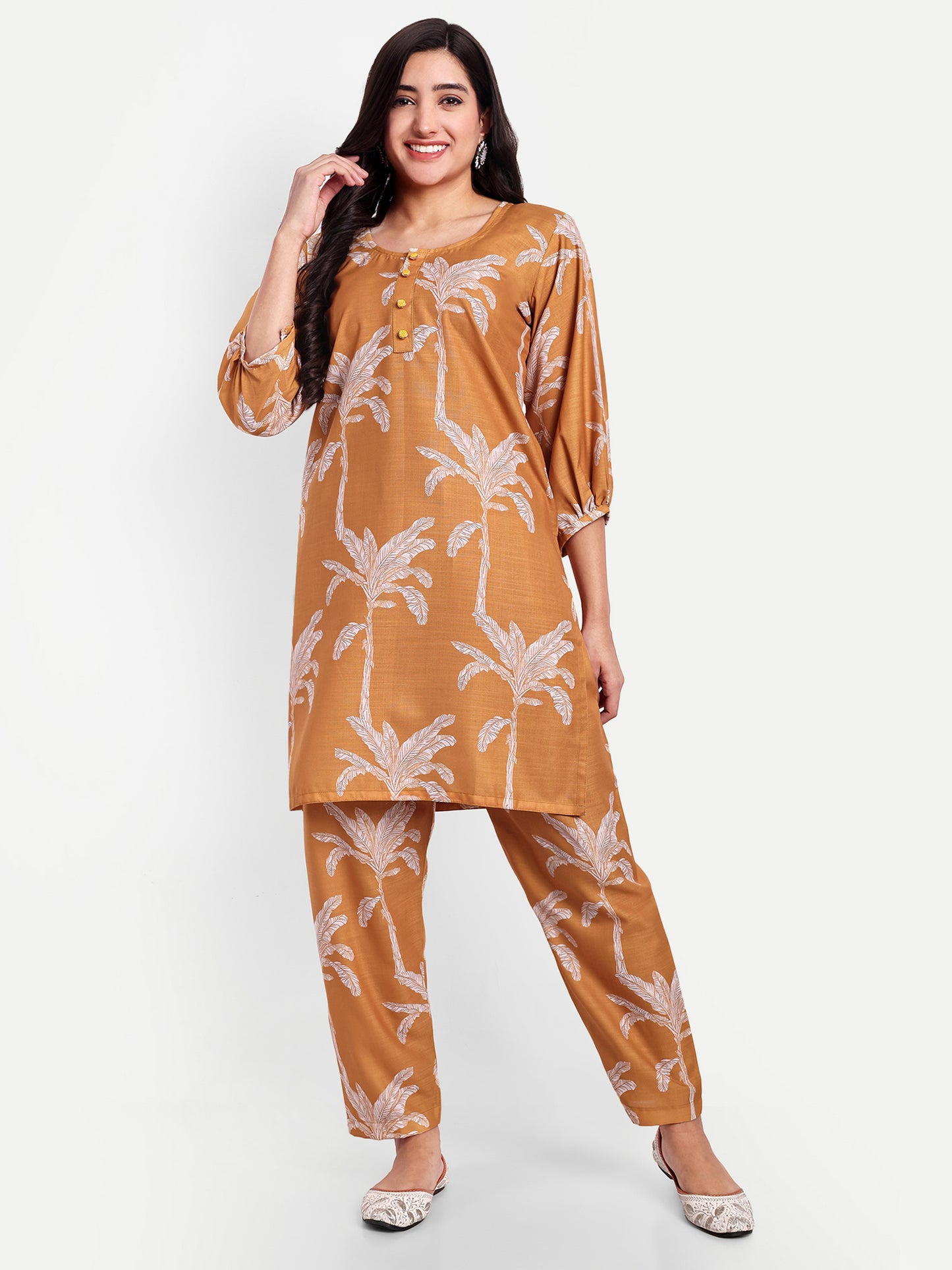Elegant Women Co-ord Set – Stylish Matching Top & Bottom Outfit for Casual & Party Wear brown
