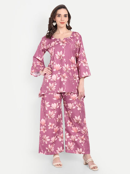 Elegant Women Co-ord Set – Stylish Matching Top & Bottom Outfit for Casual & Party Wear lavender