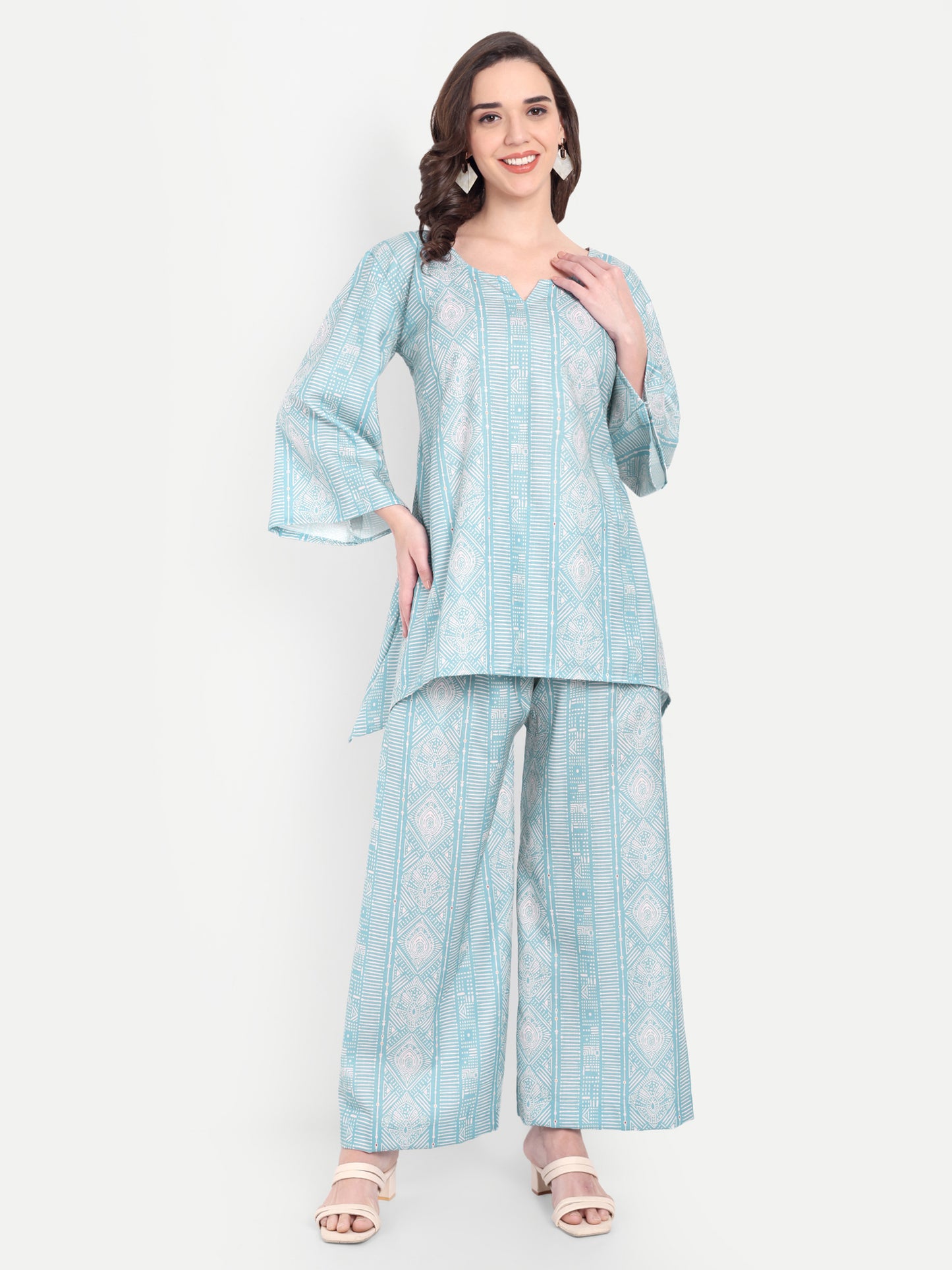 Elegant Women Co-ord Set – Stylish Matching Top & Bottom Outfit for Casual & Party Wear sky blue and mint