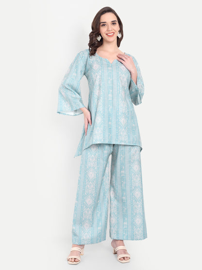 Elegant Women Co-ord Set – Stylish Matching Top & Bottom Outfit for Casual & Party Wear sky blue and mint
