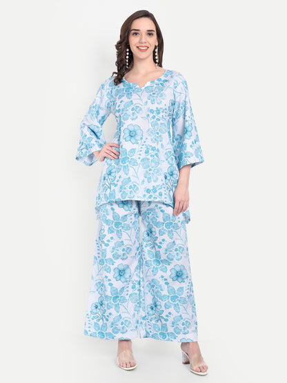 Elegant Women Co-ord Set – Stylish Matching Top & Bottom Outfit for Casual & Party Wear blue and white