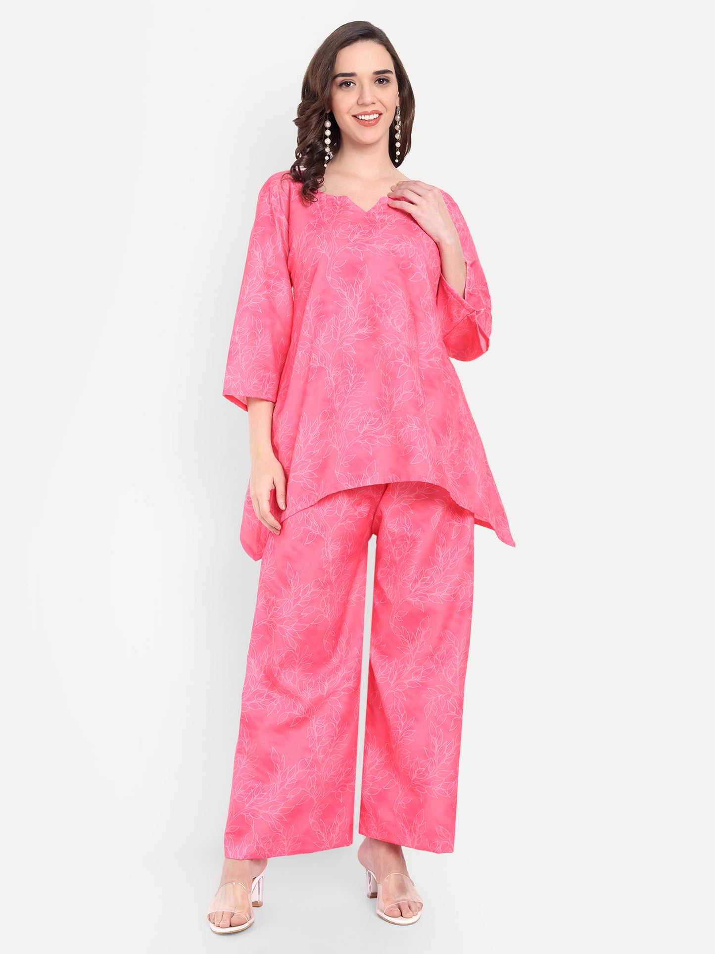 Elegant Women Co-ord Set – Stylish Matching Top & Bottom Outfit for Casual & Party Wear pink
