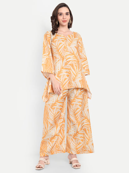 Elegant Women Co-ord Set – Stylish Matching Top & Bottom Outfit for Casual & Party Wear mustard orange