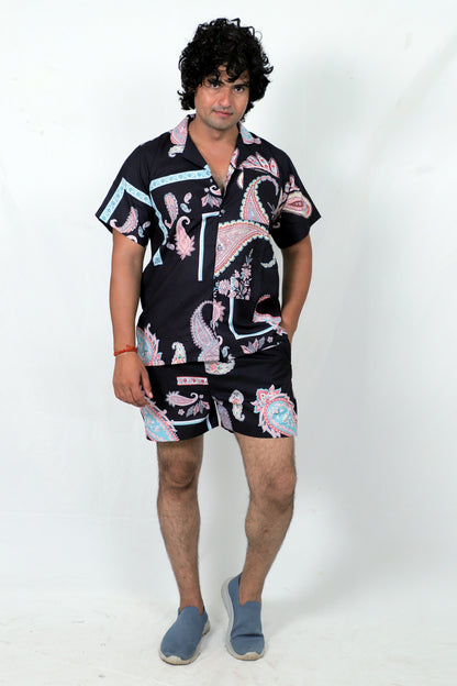Men’s Co-Ord Set – Trendy T-Shirt & Bottom Wear Combo balck