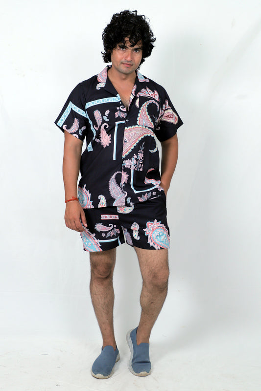 Men’s Co-Ord Set – Trendy T-Shirt & Bottom Wear Combo balck