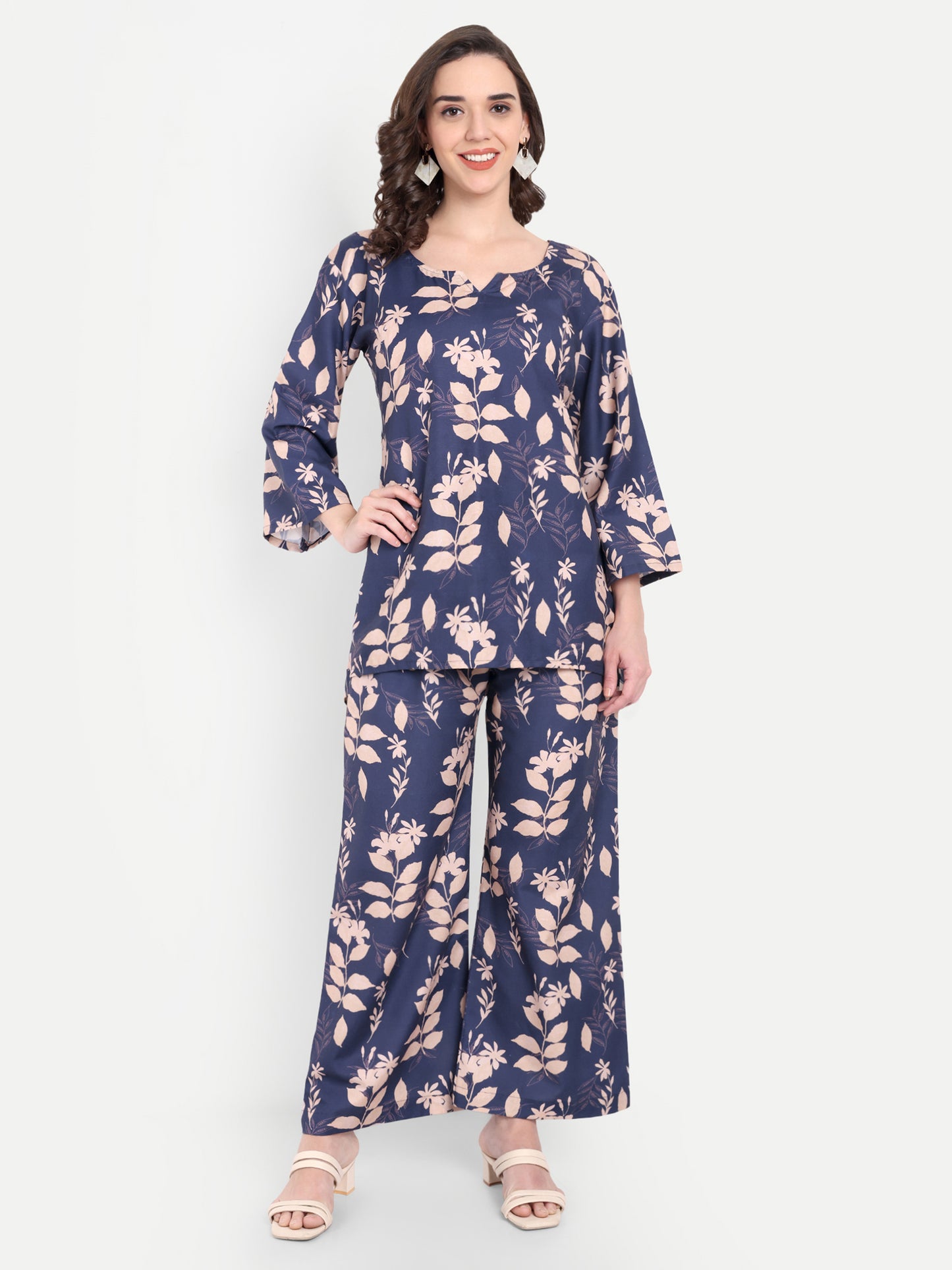 Elegant Women Co-ord Set – Stylish Matching Top & Bottom Outfit for Casual & Party Wear navy blue