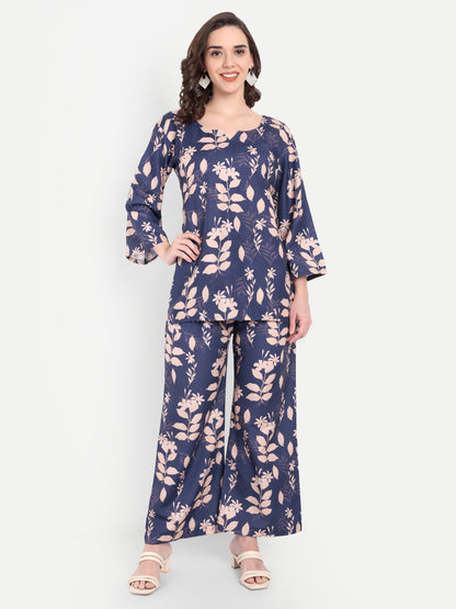 Elegant Women Co-ord Set – Stylish Matching Top & Bottom Outfit for Casual & Party Wear navy blue