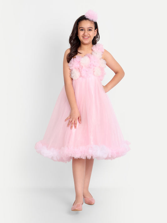 Girls Baby Pink Floral Net Party Gown