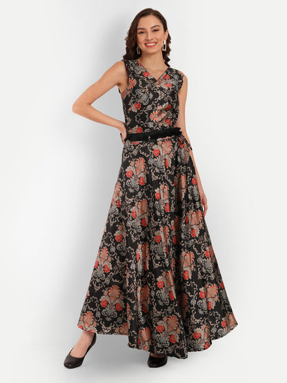 Elegant Women Ethnic Motifs Printed Silk Dress – Festive & Occasion Wear elegant black