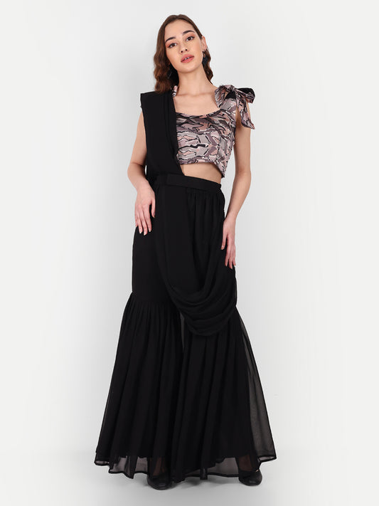 Elegant Women Ethnic Motifs Embroidered Silk Sequined Dress – Festive & Party Wear black