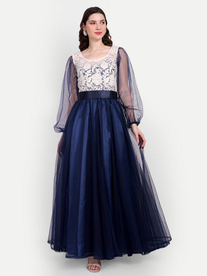Elegant Women Embellished Sequined Boat Neck Fit & Flare Maxi Dress – Party & Evening Gown