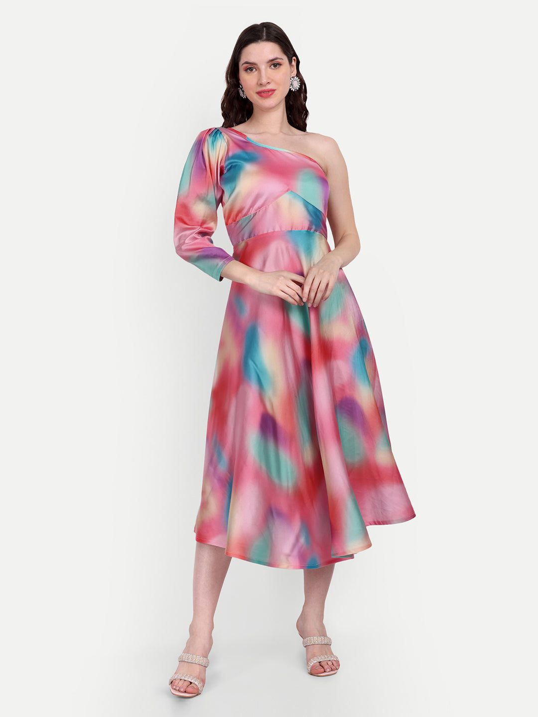 Elegant Women Floral Printed Sleeveless Satin Knee-Length Dress – Stylish Casual & Party Wear