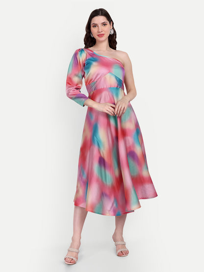 Elegant Women Floral Printed Sleeveless Satin Knee-Length Dress – Stylish Casual & Party Wear