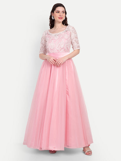 Elegant Women Embellished Sequined Boat Neck Fit & Flare Maxi Dress – Designer Party & Evening Gown