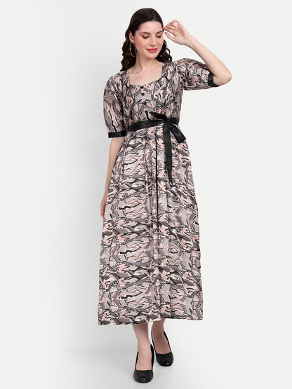 Elegant Women Printed Velvet Dress – Luxe Soft-Touch Party & Evening Wear multicolor