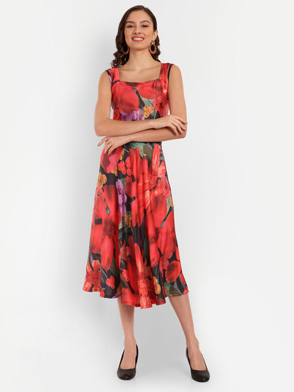Elegant Women Printed Velvet Dress – Luxe Soft-Touch Party & Evening Wear red