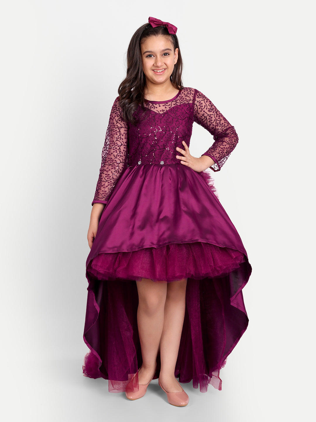 Girls Wine Purple High-Low Party Gown