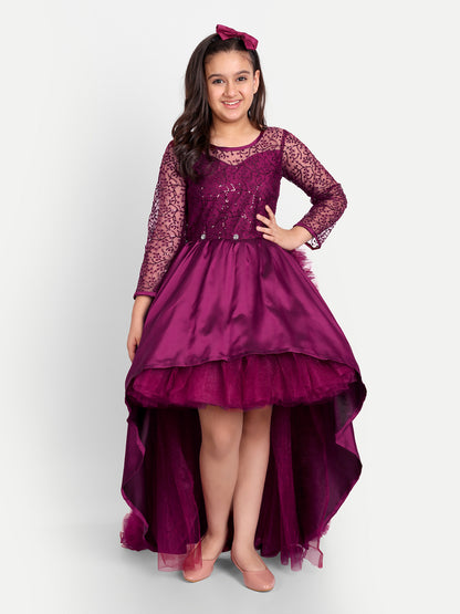 Girls Wine Purple High-Low Party Gown