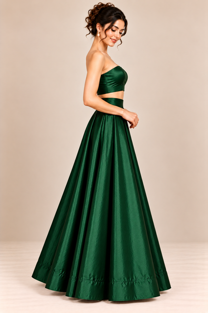 Women Satin A-Line Skirt – Trendy High Waist Party & Casual Wear green