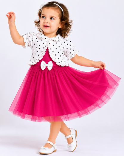 Rosé Polka Princess Party Dress with Matching Shrug