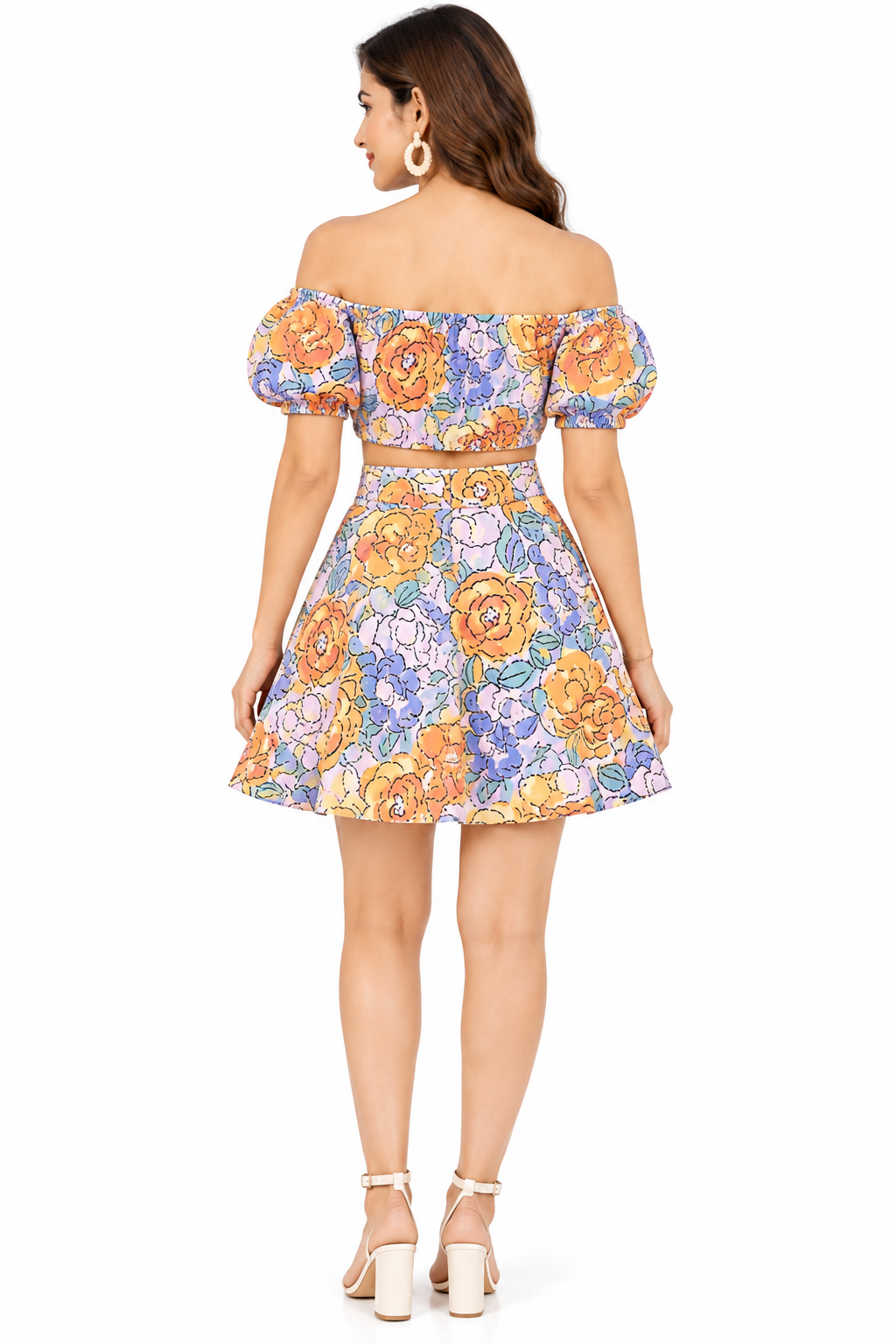 Multicolor Cotton Crop Top & Skirt Set for Women | Co-Ord Set