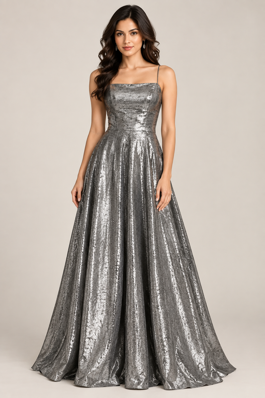 Women’s Metallic Gunmetal Silver Gown | God Shine Shimmer Fabric