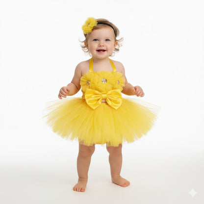 Baby Girl Dress Set – Trendy Top & Skirt for Little Girls yellow