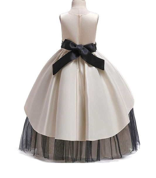 Champagne Gold & Black Layered Princess Party Gown for Girls