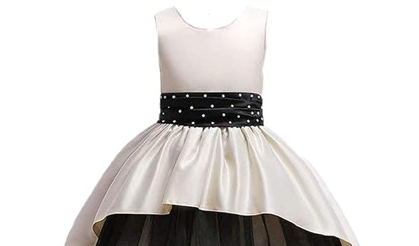 Champagne Gold & Black Layered Princess Party Gown for Girls