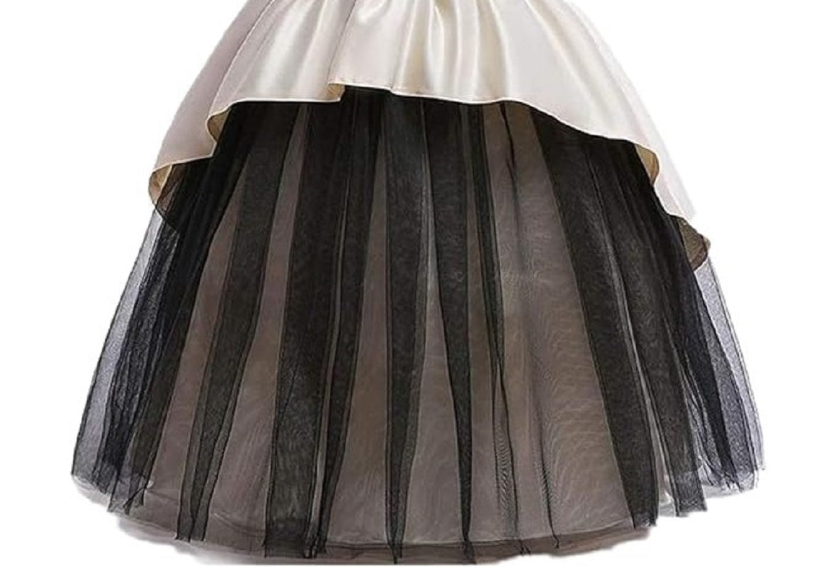 Champagne Gold & Black Layered Princess Party Gown for Girls