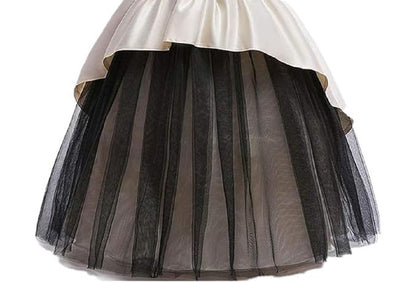 Champagne Gold & Black Layered Princess Party Gown for Girls