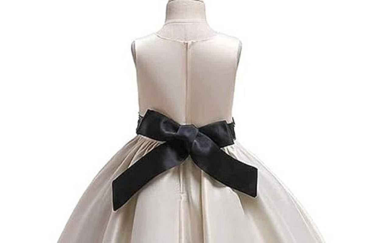 Champagne Gold & Black Layered Princess Party Gown for Girls