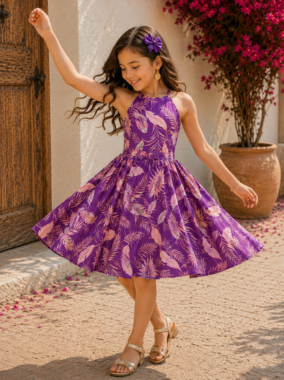 Girls Purple Frock | Soft Cotton Dress for Everyday Wear