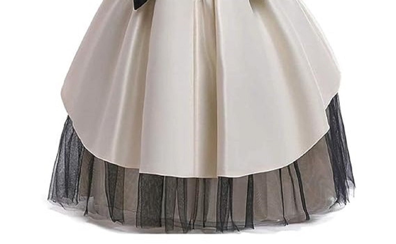 Champagne Gold & Black Layered Princess Party Gown for Girls