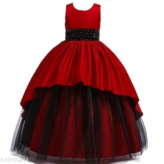 Ruby Red & Black Layered Princess Party Gown for Girls