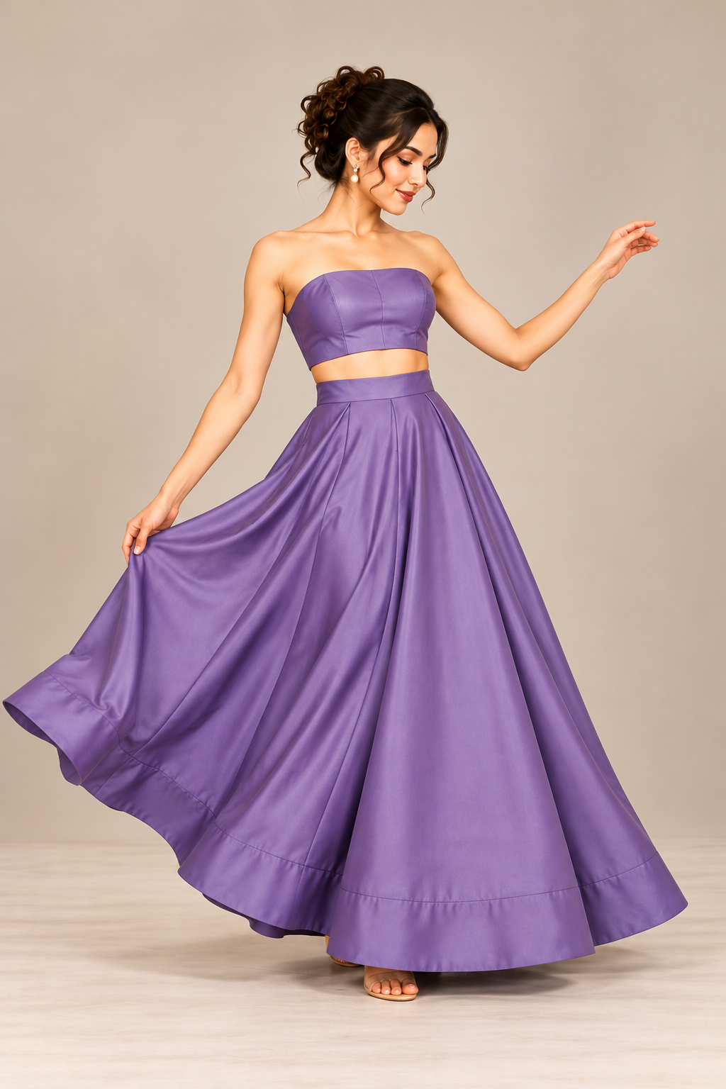 Women’s Lavender Purple Satin Flared Maxi Skirt | High-Waist Pleated Full-Length Party Wear Skirt