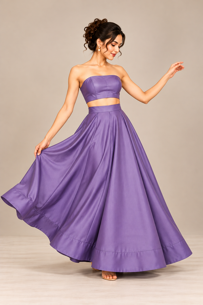 Women’s Lavender Purple Satin Flared Maxi Skirt | High-Waist Pleated Full-Length Party Wear Skirt