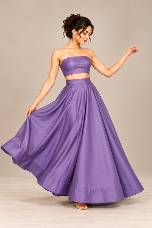 Women’s Lavender Purple Satin Flared Maxi Skirt | High-Waist Pleated Full-Length Party Wear Skirt